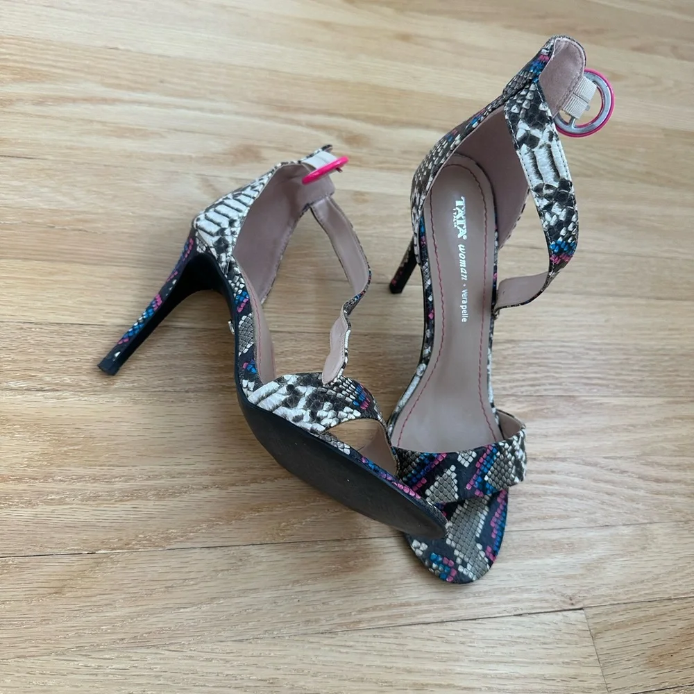 Tata Italia Snakeskin Heels with Pink and Blue Accents - Picture 4 of 8
